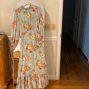 Baltic Born Floral Long Sleeve Dress in Soft green and pink.